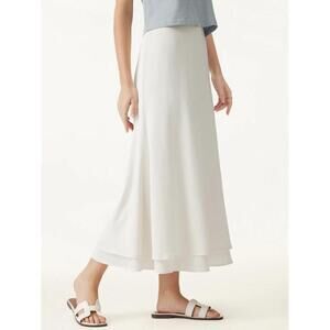 OGL Skirt Womens Size Small Off-White Midi Flared Elastic Waist Summer Casual